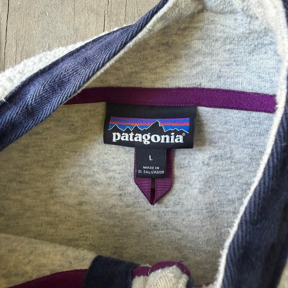 Patagonia Re-Tool Snap-T Fleece Pullover Oatmeal Navy Blue Large - Picture 5 of 5